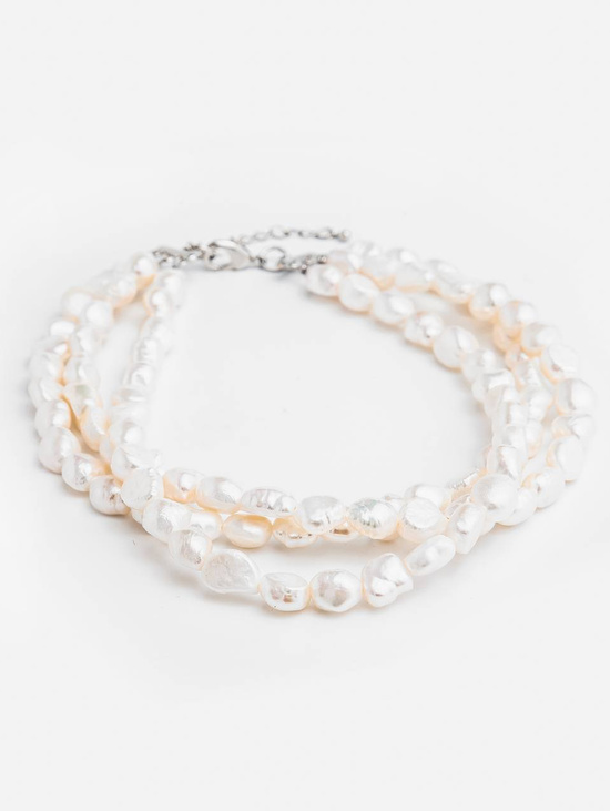 Чокер тройной из натурального жемчуга серебристый