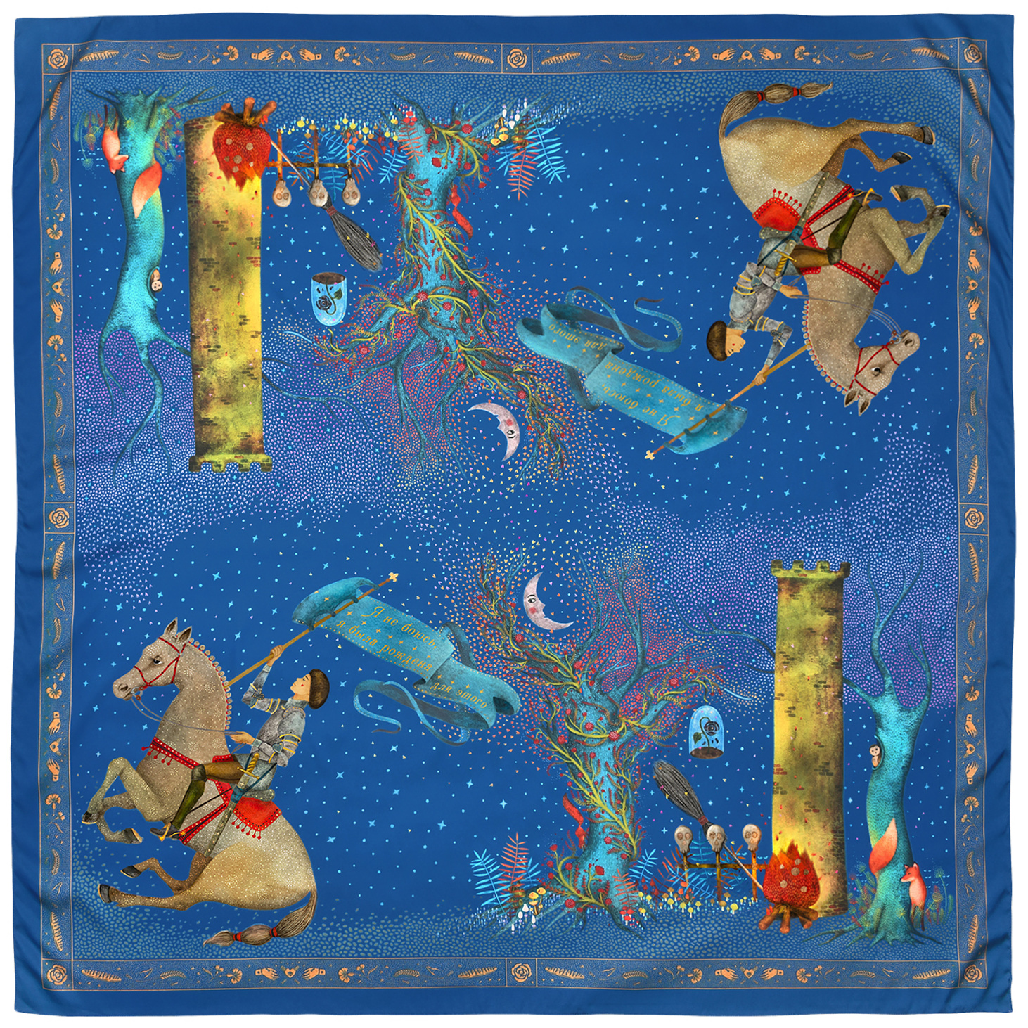 Шелковый платок "Хлеба и роз". 90х90 см - фотография товара