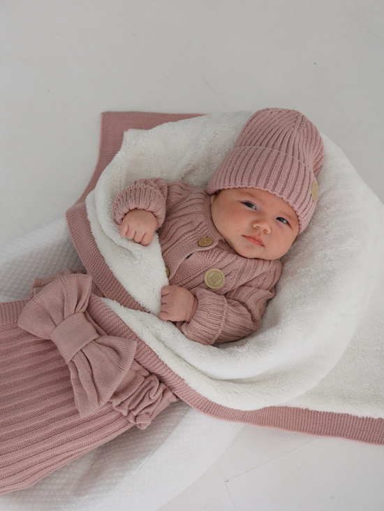 Комплект на выписку вязаный Пудра