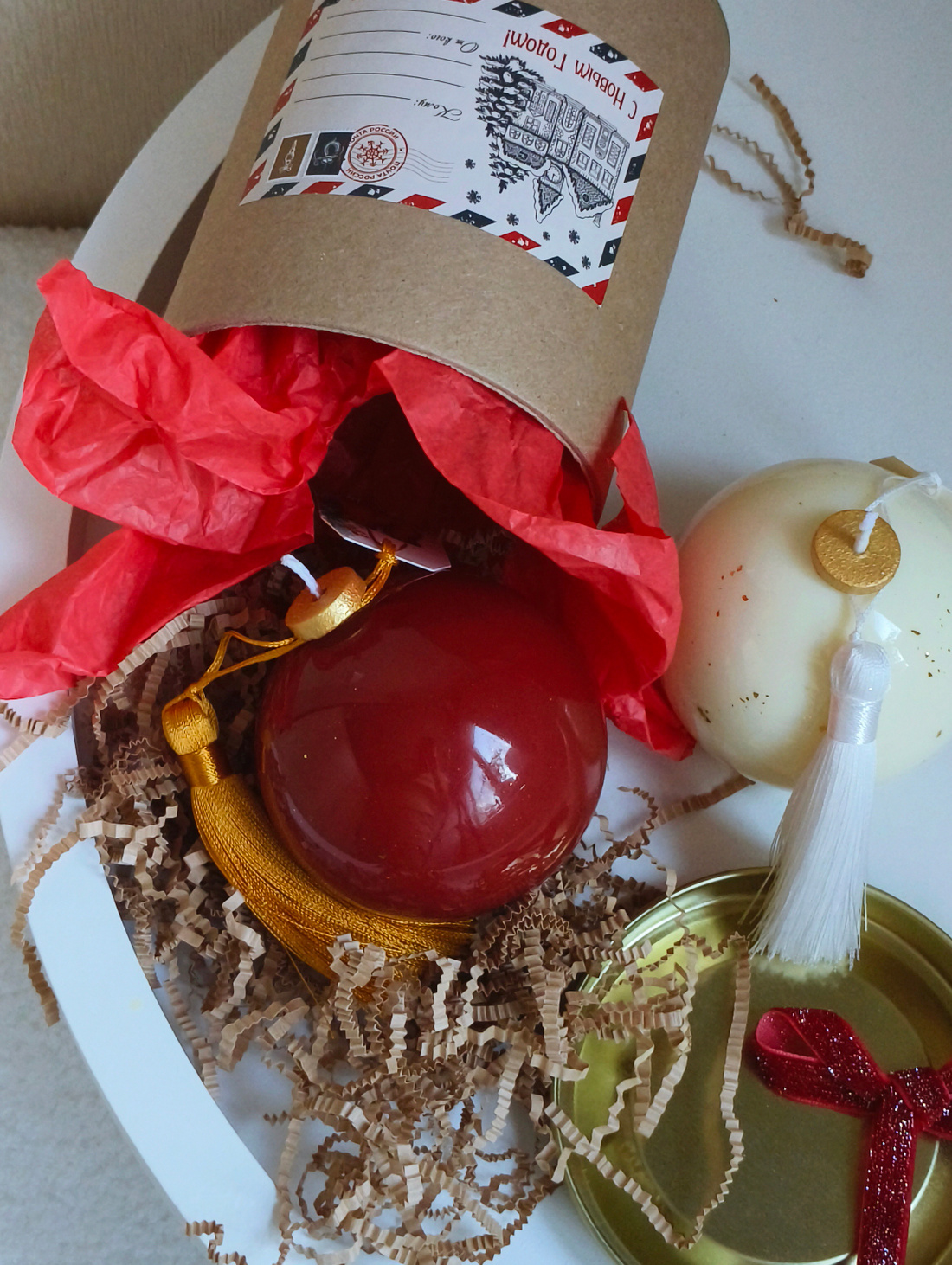 Свеча "Новогодний керамический шар" бордо - фотография товара