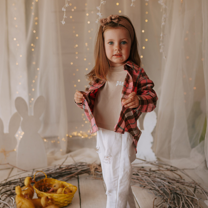 Рубашка в клетку розовая  для девочки