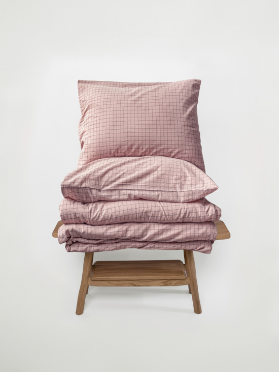 Комплект постельного белья Евро, розовый в клетку