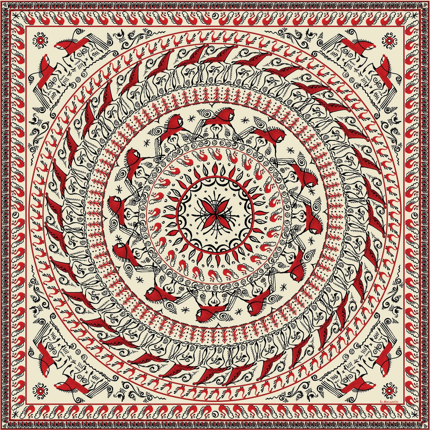 Шелковый платок "Мезенские узоры" - фотография товара