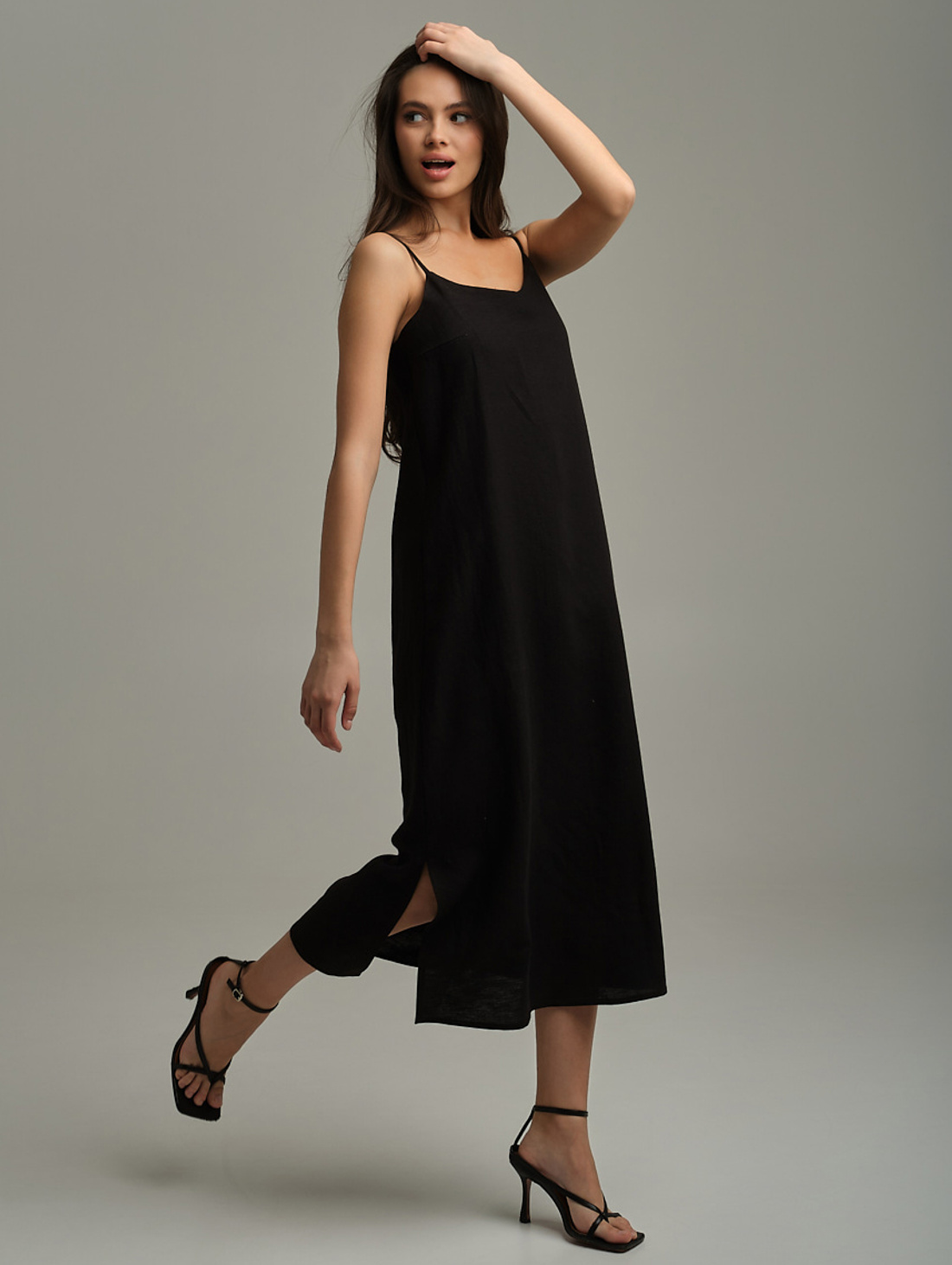 Сарафан изо льна черный - фотография товара