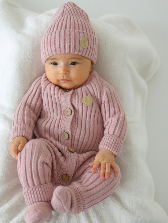 Комплект на выписку вязаный Пудра