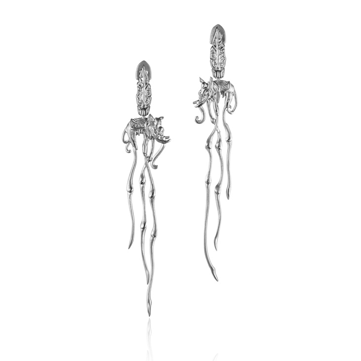 Длинные серебряные серьги ELEPHANT EARRINGS