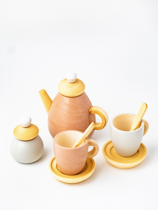 Чайный набор детской деревянной посудки "Розовый"