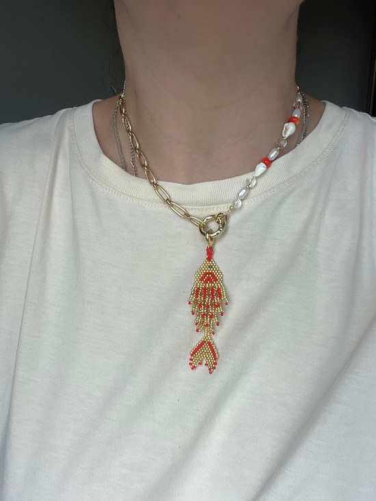 Колье "Золотая рыбка" с подвеской из японского бисера