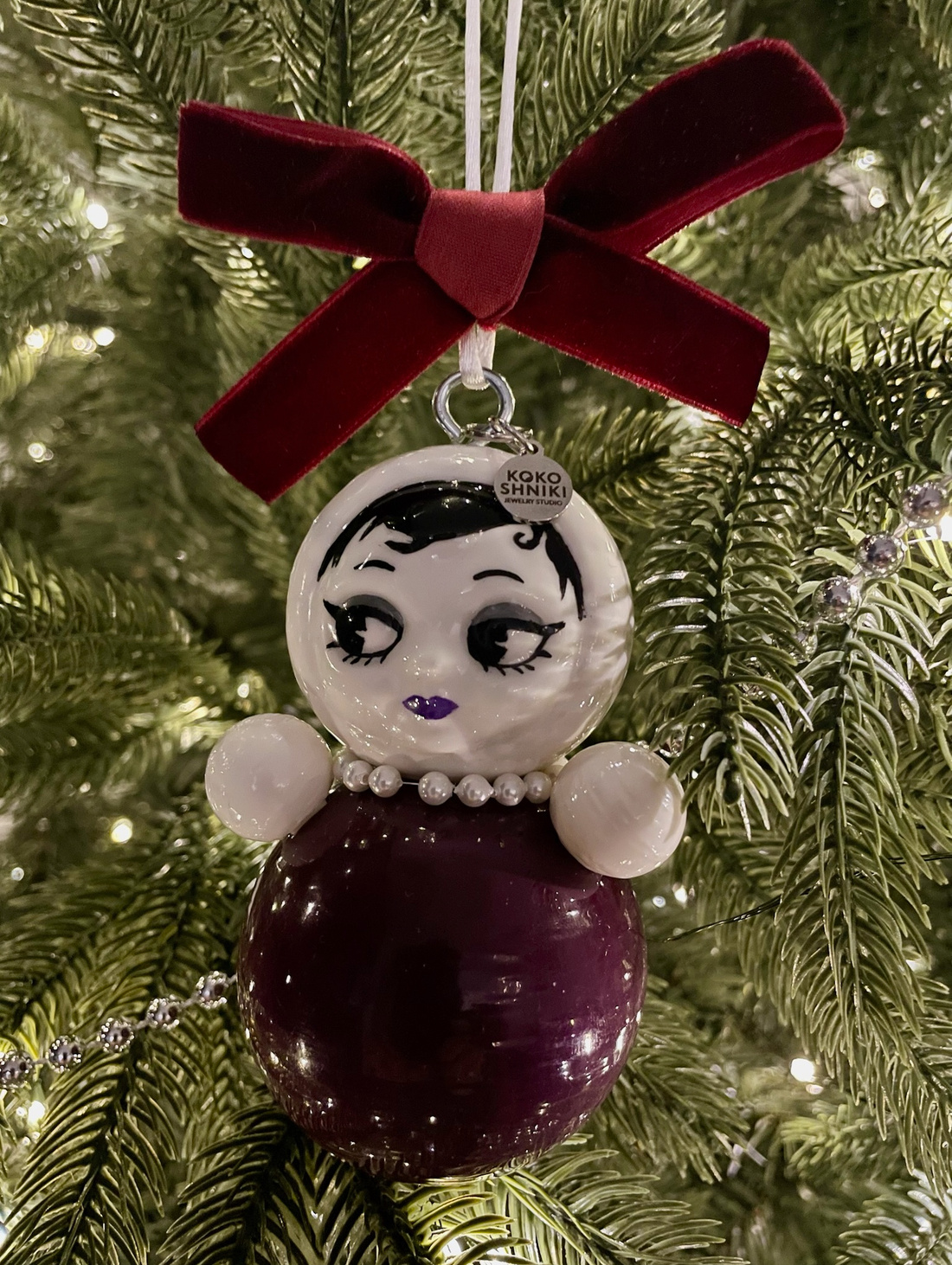 Елочная игрушка «Бордо Неваляшка» ретро - фотография товара