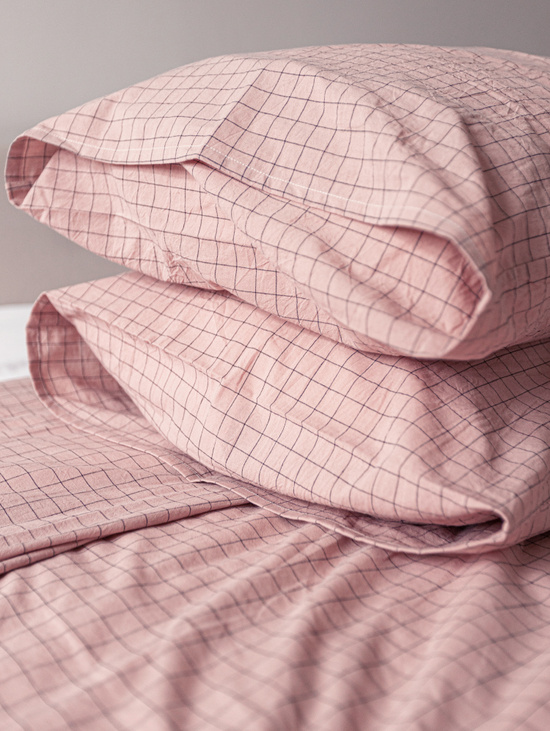 Комплект постельного белья Евро, розовый в клетку