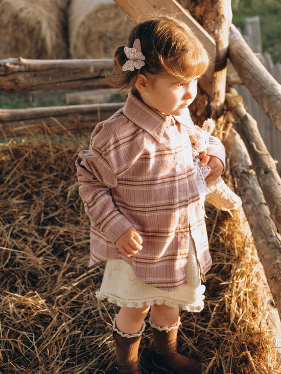 Рубашка в клетку пудровая  для девочки