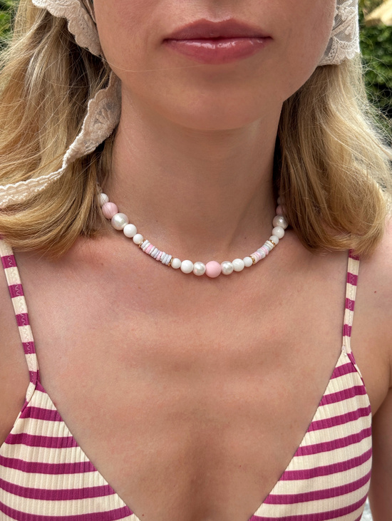 Чокер из жемчуга майорка, бусин из ракушек «Бабл-гам»