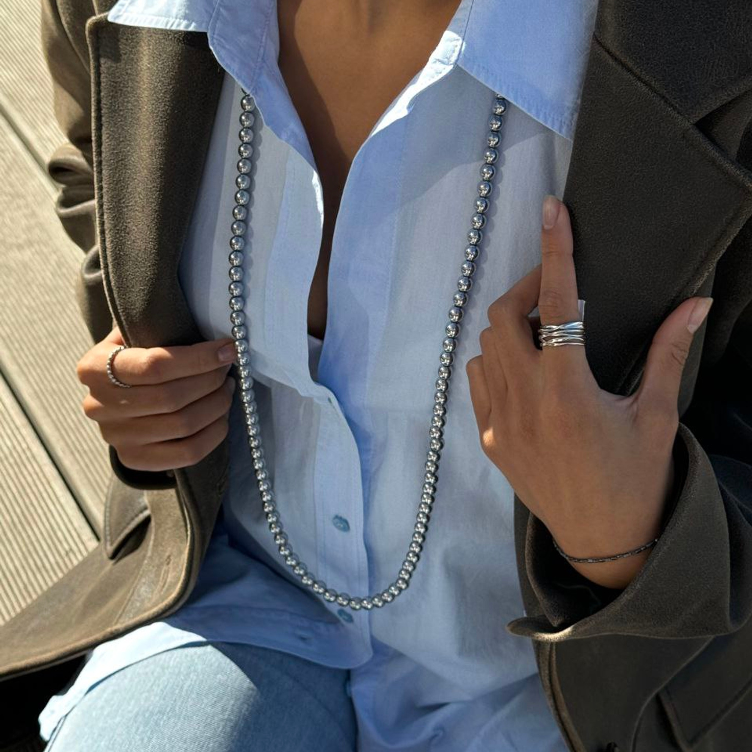 Колье из гематита длинное - фотография товара