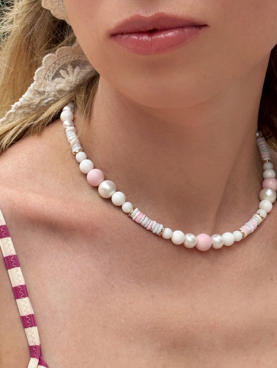 Чокер из жемчуга майорка, бусин из ракушек «Бабл-гам»