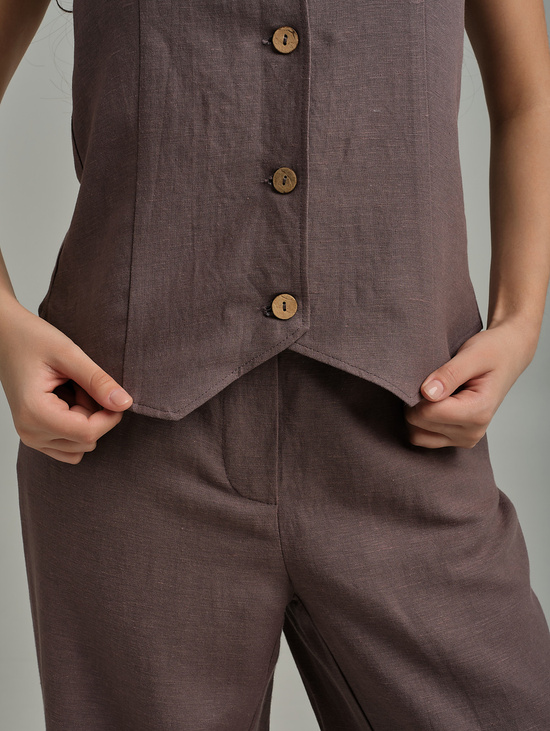 Жилет из льна шоколадный