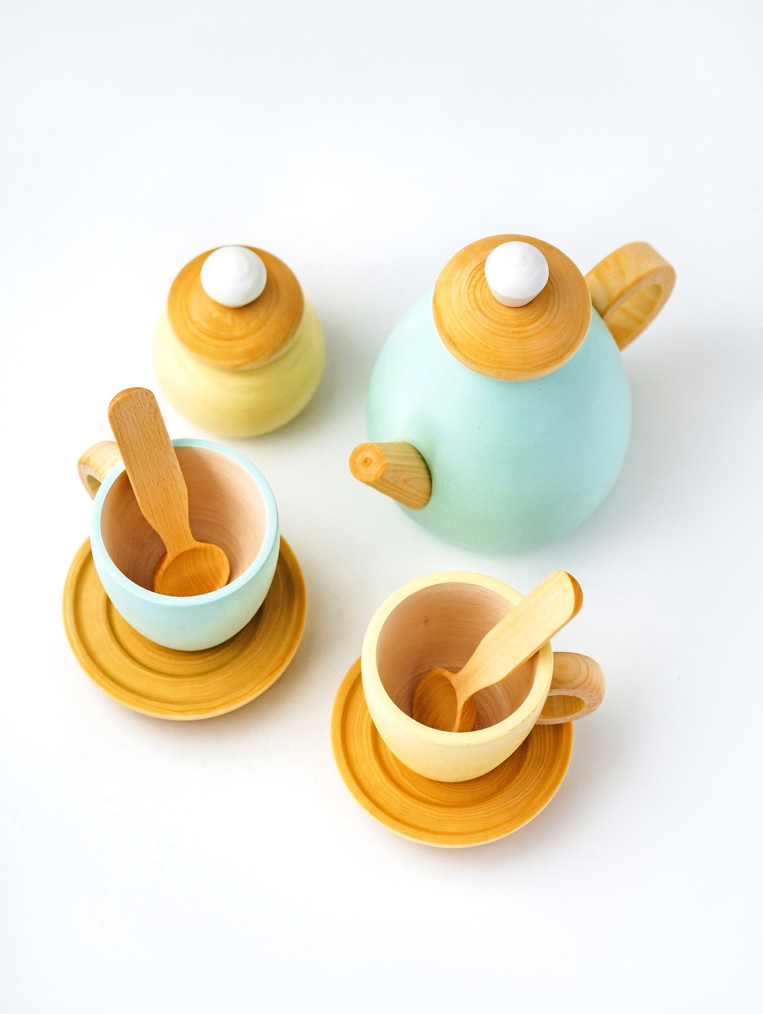 Чайный набор детской деревянной посудки "Мятный" - фотография товара