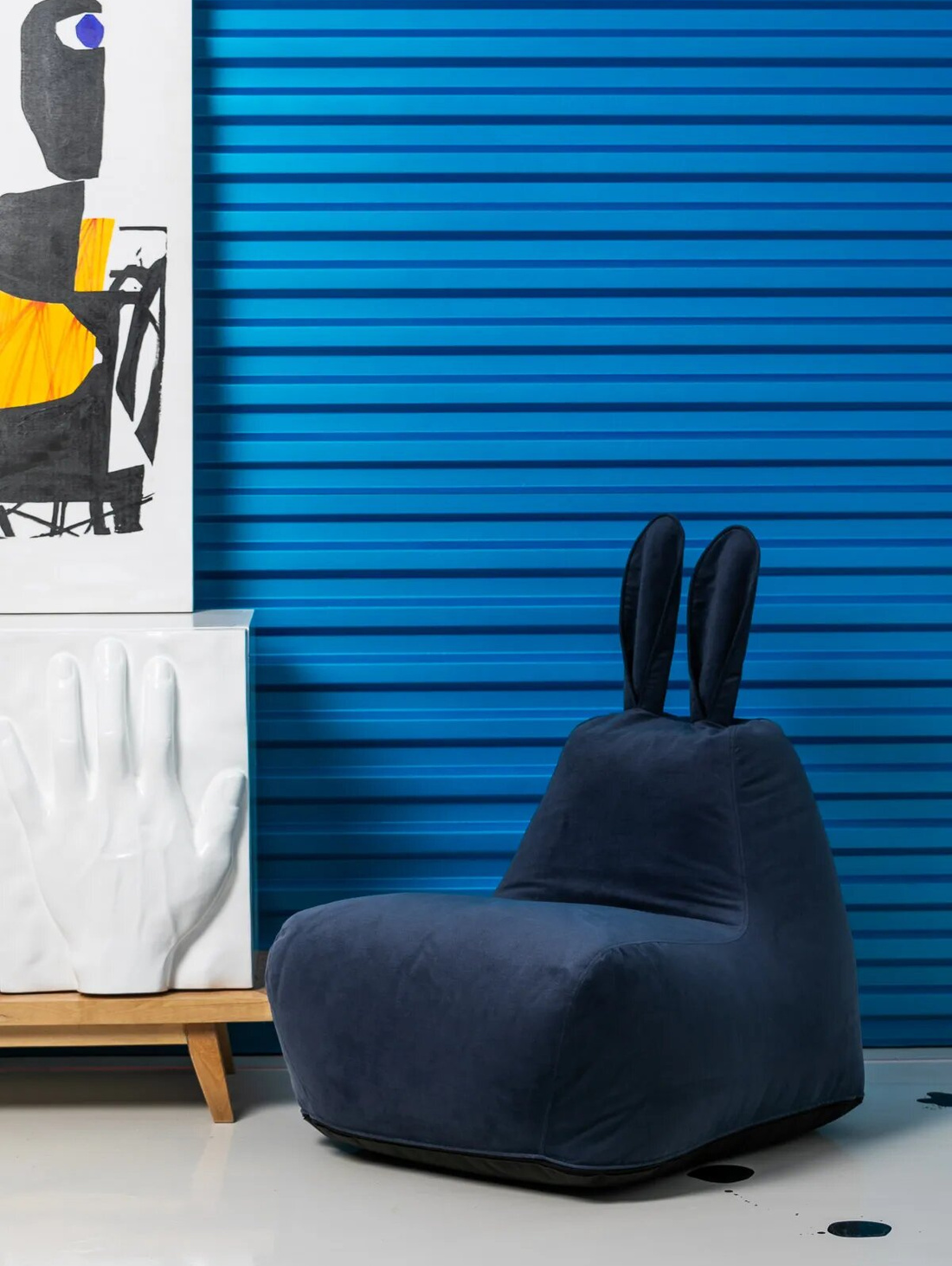 Кресло-пуф "Заяц" Big в велюре, Синий - фотография товара