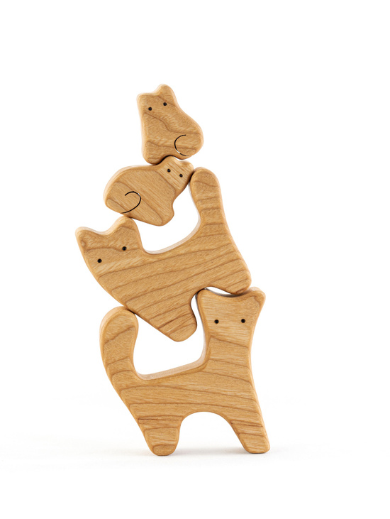 Пазл деревянный "Кошки с двумя котятами"