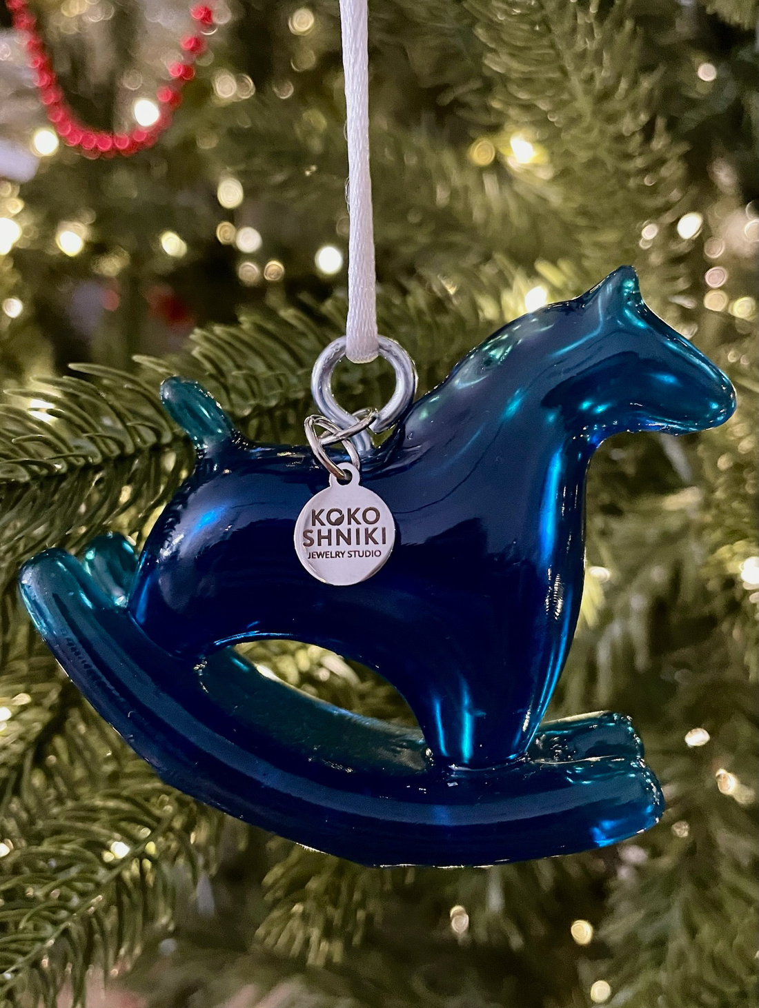 Ёлочная игрушка «Лошадка-качалка» синяя - фотография товара