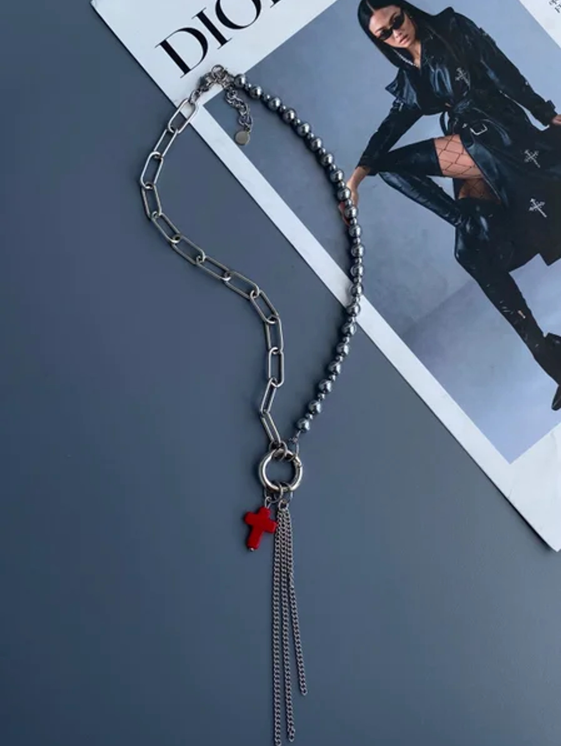 Комбинированное колье с крестом - фотография товара