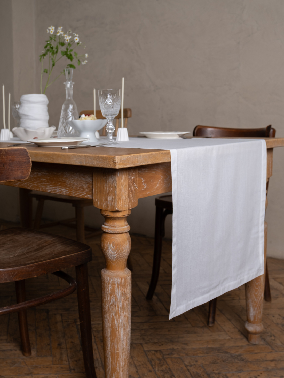 Дорожка для стола из льна и хлопка 220х50, белая - фотография товара