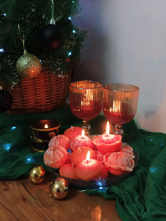 Новогодний набор свечей "Реалистичные мандарины"