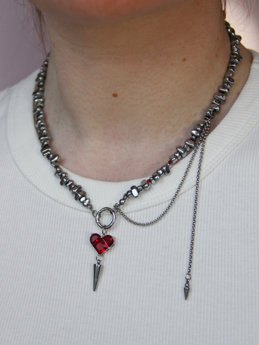 Гематитовое асимметричное колье со съемной подвеской - фотография товара