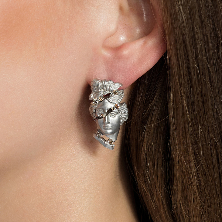 Серебряная моносерьга  с бриллиантами APOLLO EARRING - фото товара