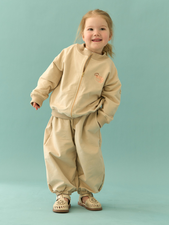 Бомбер и джоггеры футер с велюр эффектом, Песок