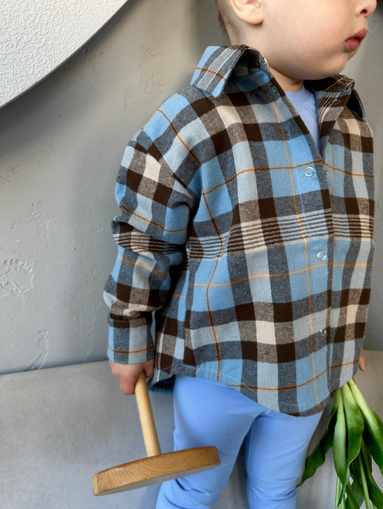 Рубашка в клетку голубая  для мальчика
