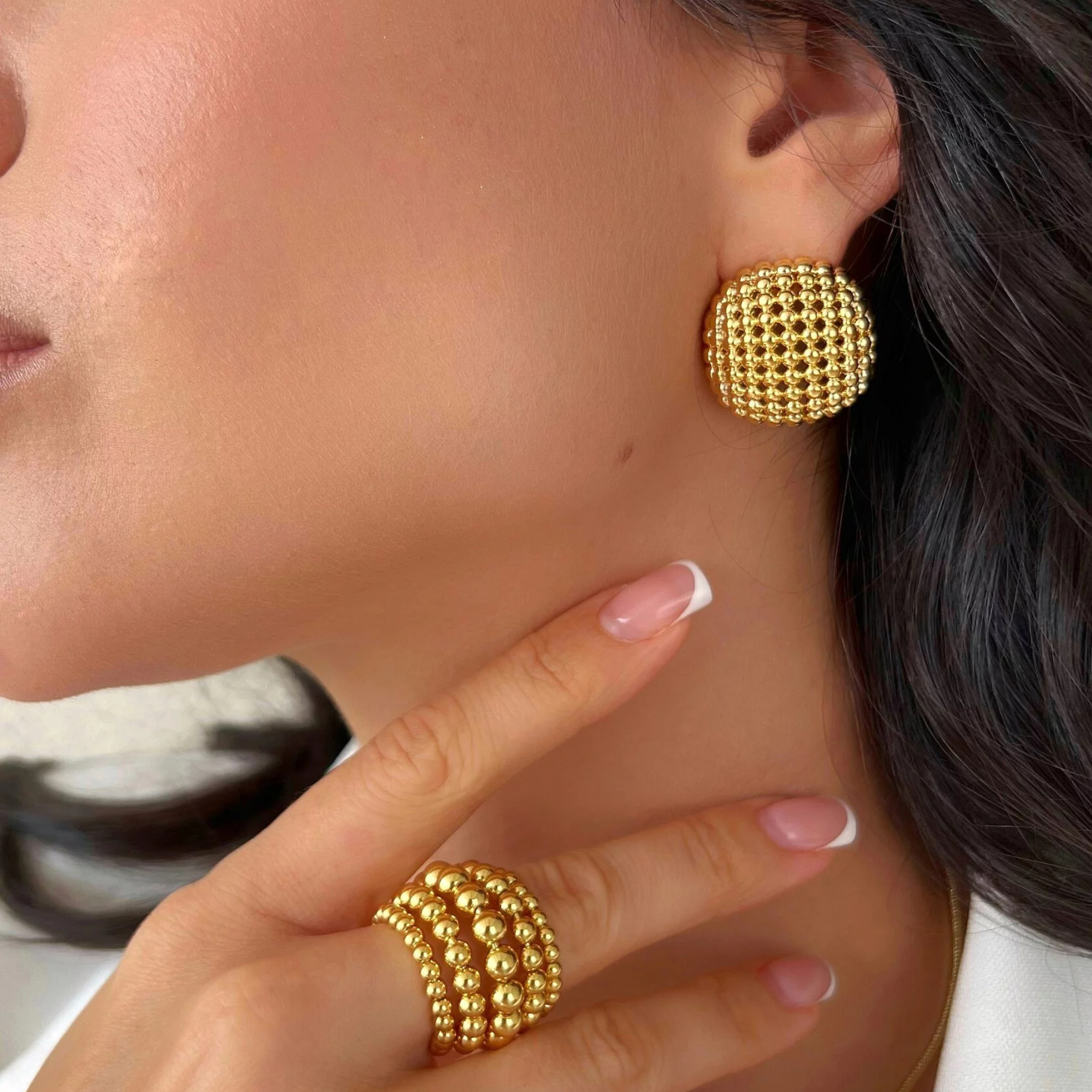 Кольцо «Крупные бусины» Gold - фотография товара