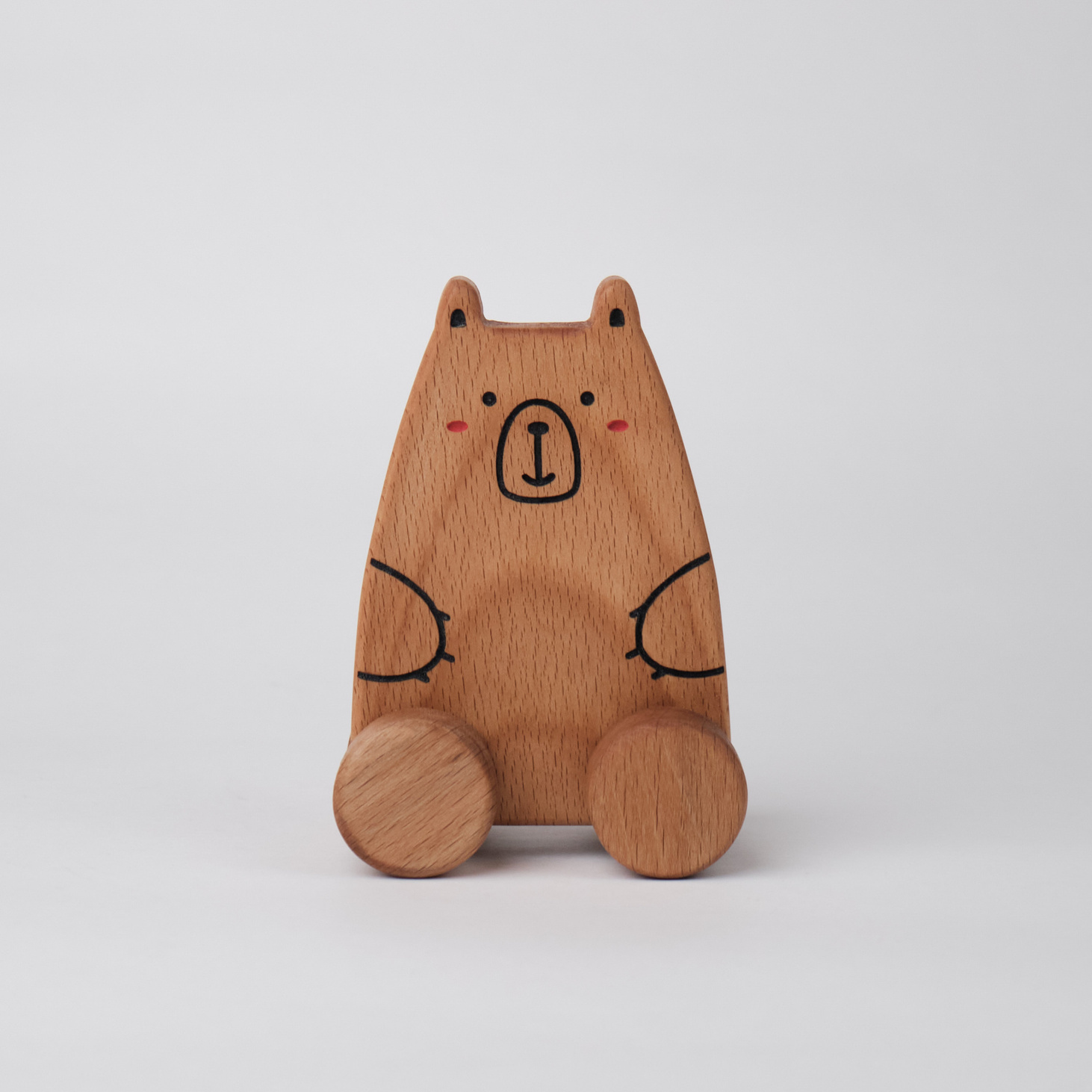 Деревянная игрушка Малый Мишка "Бурый" на колесах - фотография товара