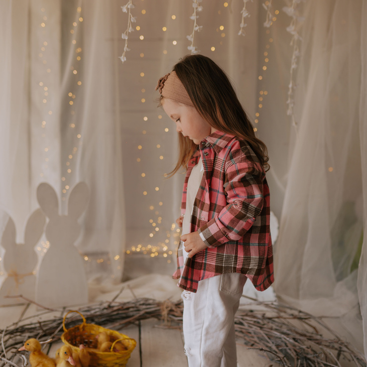 Рубашка в клетку розовая  для девочки