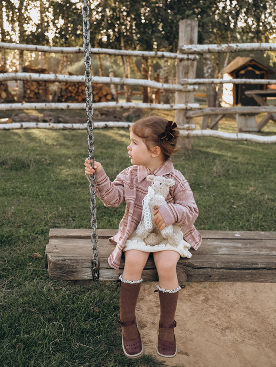 Рубашка в клетку пудровая  для девочки