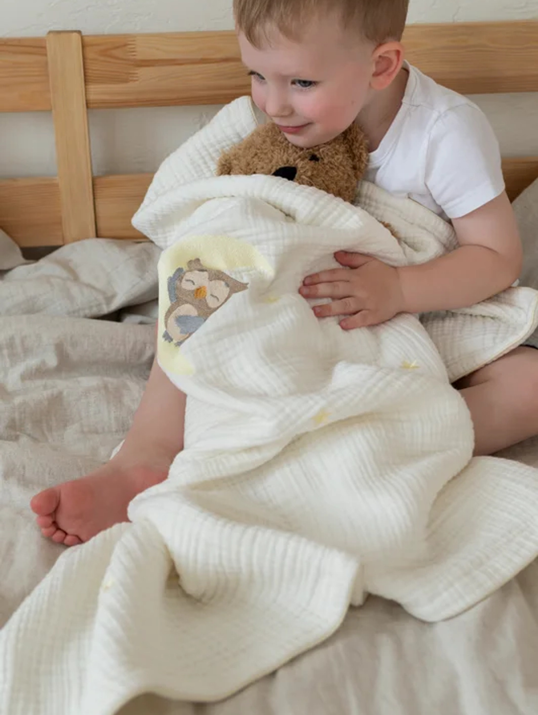 Плед «Лунный совенок» Молочный 110х120см - фотография товара