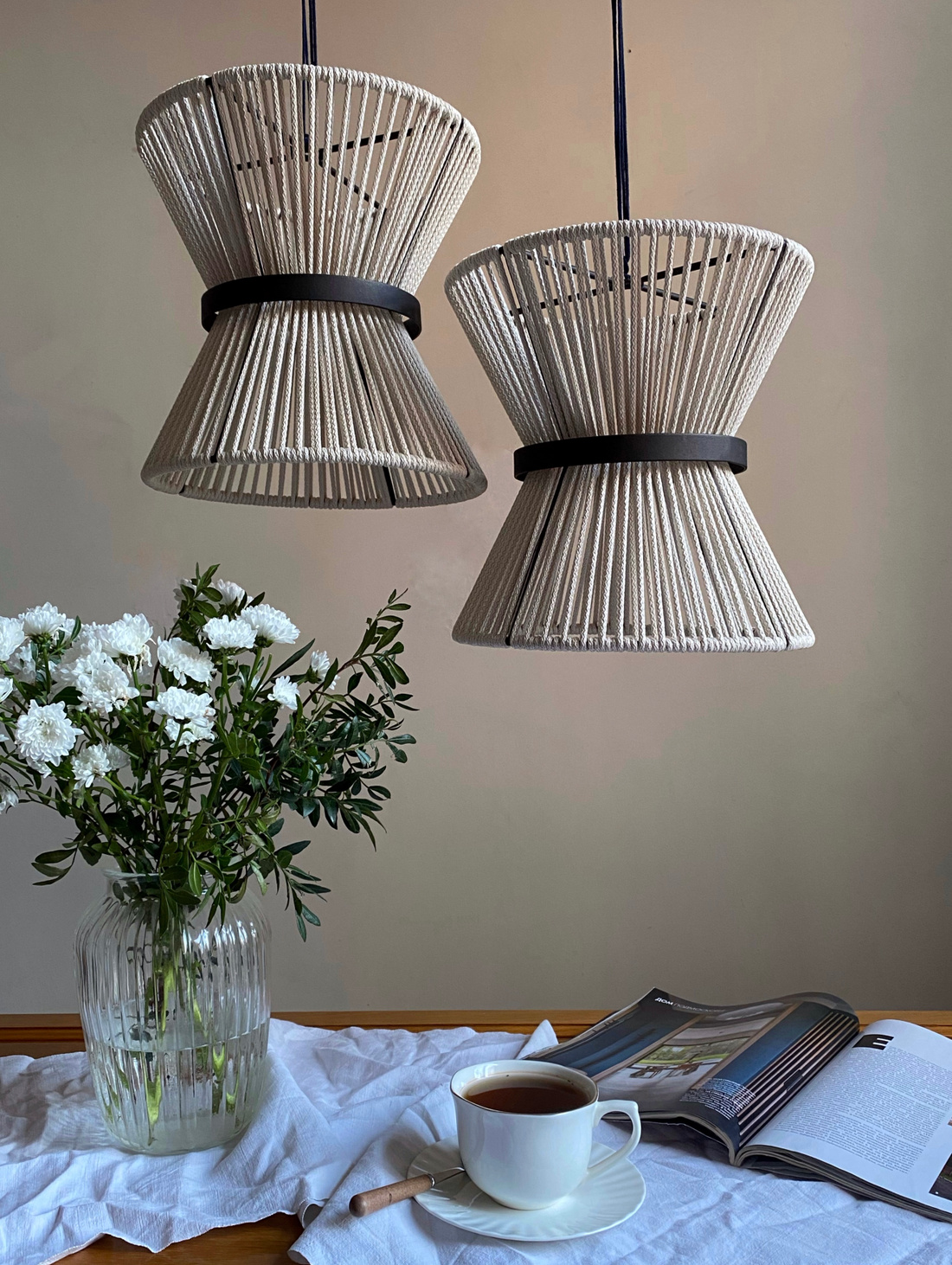 Светильник плетеный в цвете «Айвори» - фотография товара