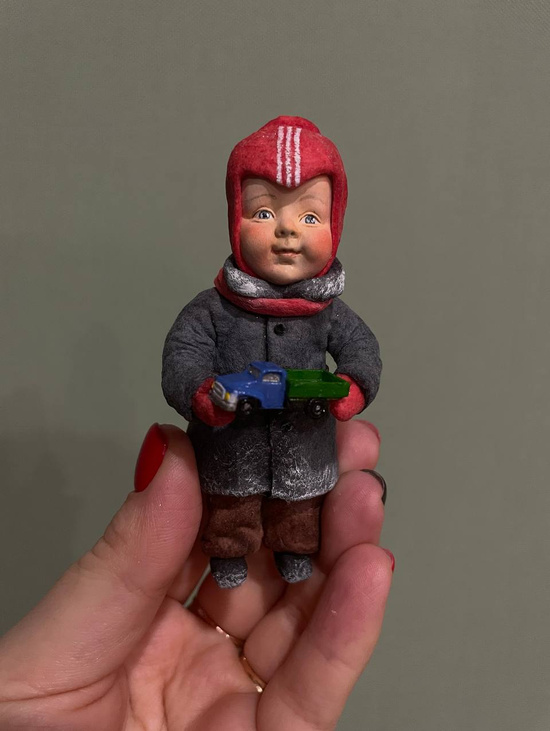 Ватная елочная игрушка мальчик из СССР