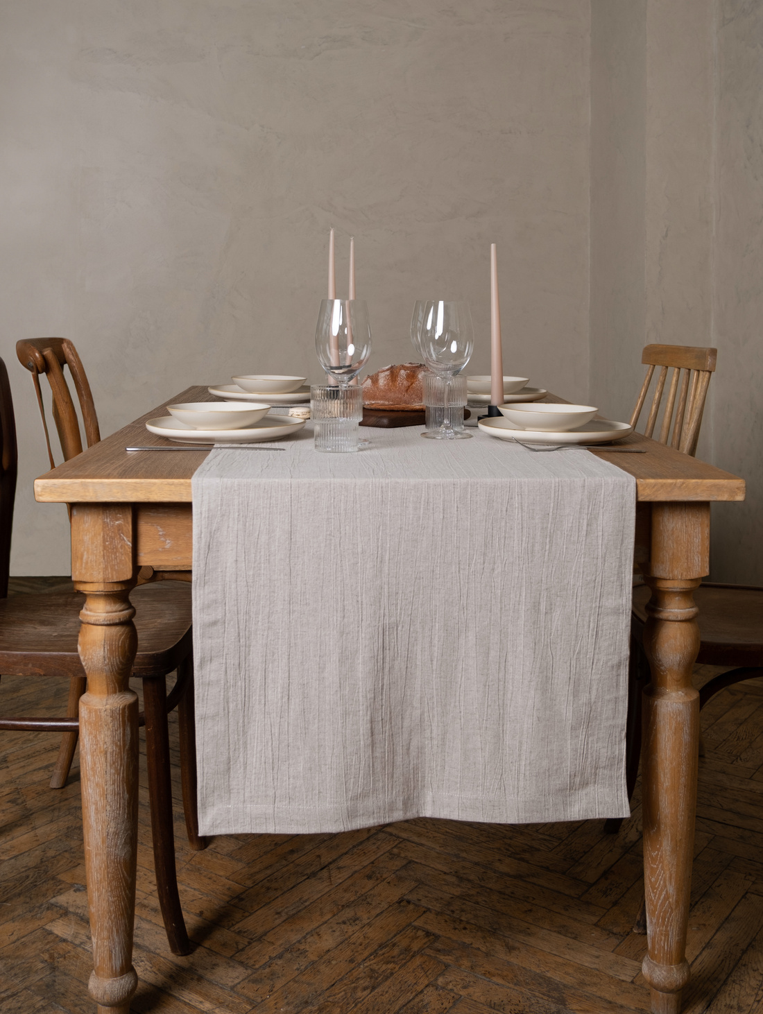 Дорожка для стола из льна и хлопка 220х50, бежевая - фотография товара