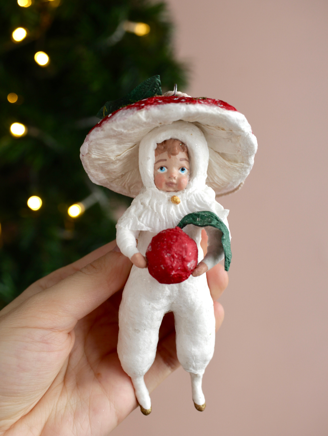 Ватная ёлочная игрушка "Мальчик-мухомор" - фотография товара