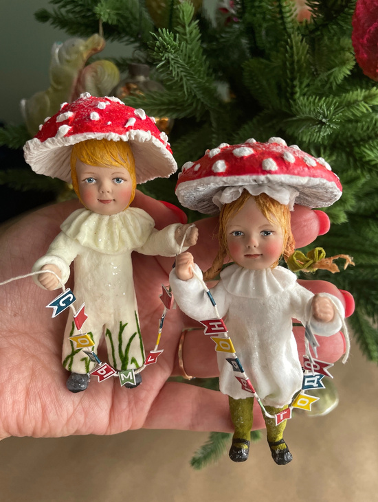 Ватная елочная игрушка мухоморчик
