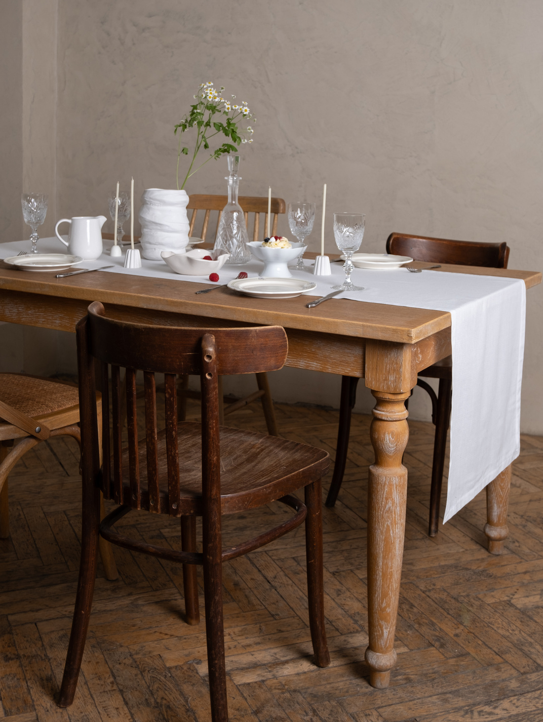 Дорожка для стола из льна и хлопка 150х50, белая - фотография товара