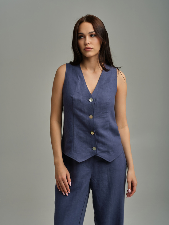 Жилет изо льна дымчато-синий