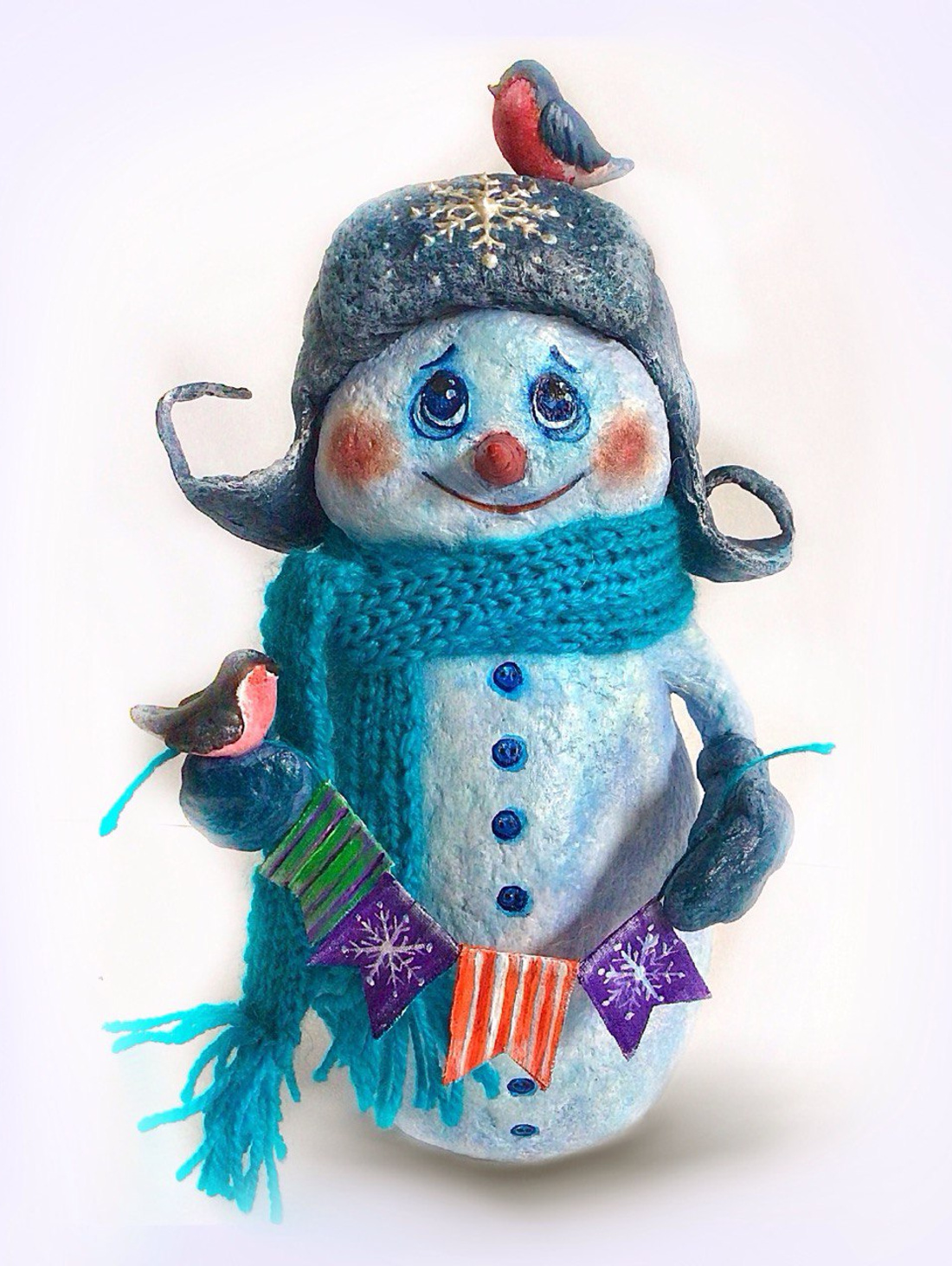 Игрушка из папье-маше "Снеговик" - фотография товара