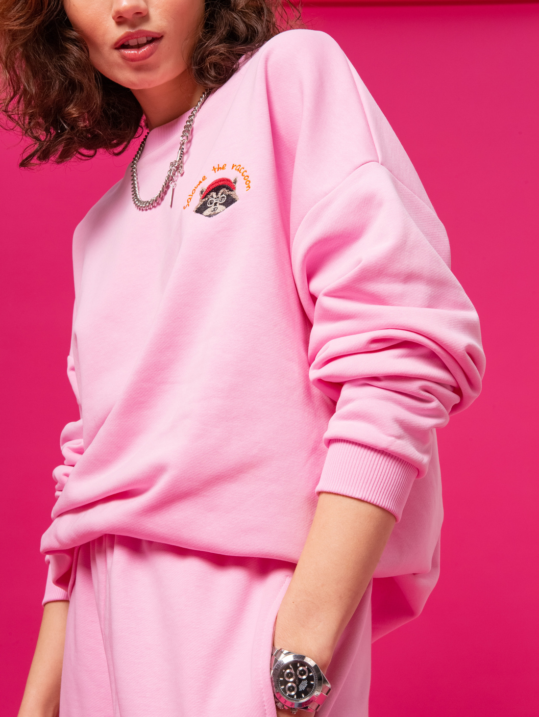 Свитшот SWEATSHIRT LONG SLEEVE RACCOON-WHITE PINK - фотография товара