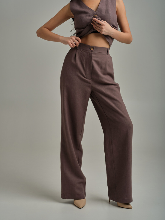 Прямые брюки изо льна шоколадный