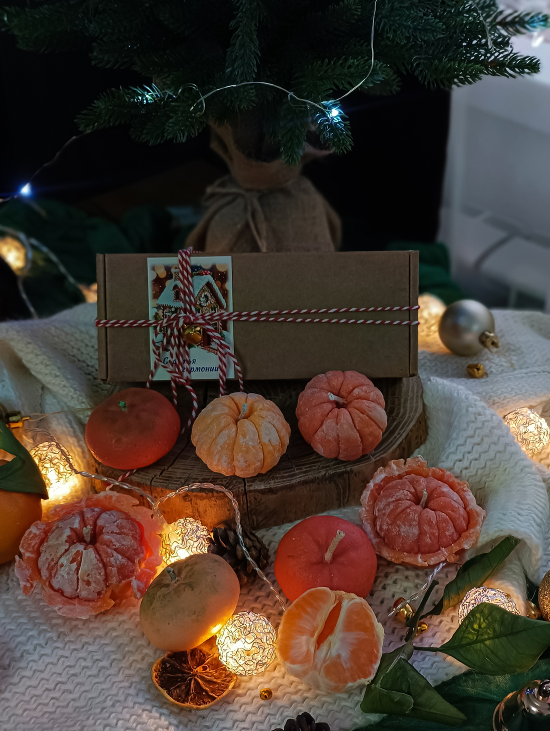 Набор новогодних свечей "Реалистичный мандарин" - фотография товара