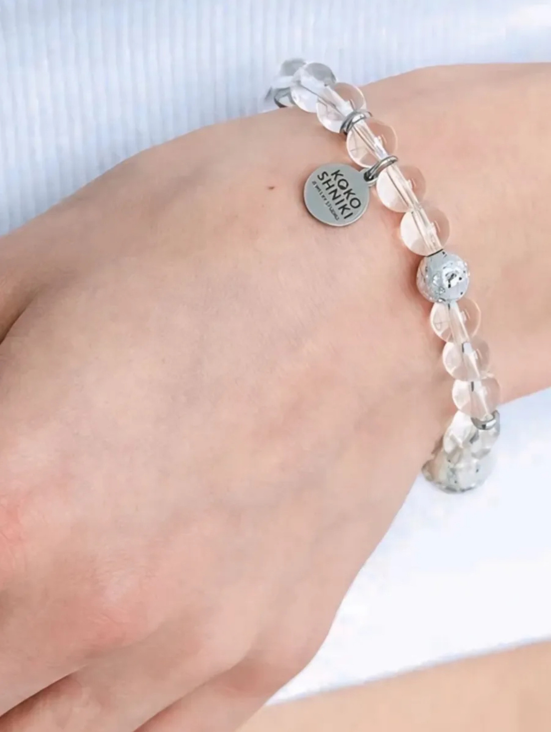 Прозрачный браслет из муранского стекла и серебрёной лавы - фотография товара