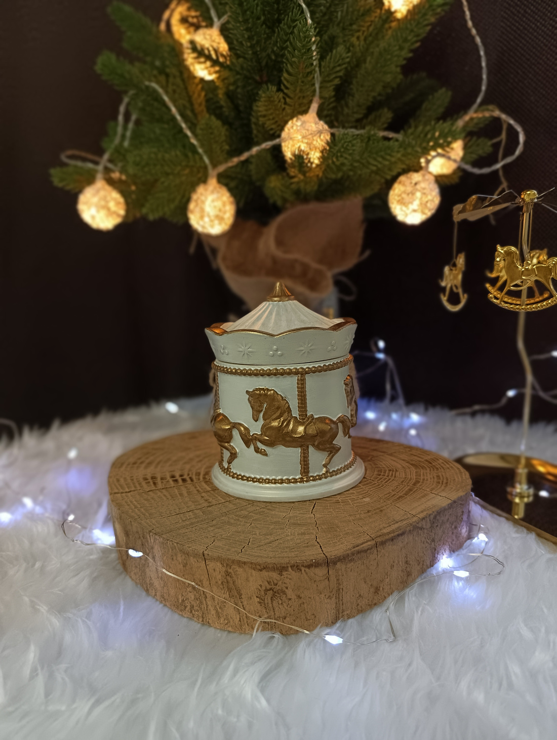 Подсвечник-шкатулка "Карусель" покрытие "Золотой жемчуг" - фотография товара