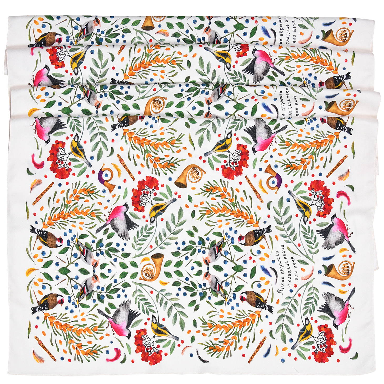 Теплый палантин "Яркие пёрышки и сладкие песни для меня" 65х180 см - фотография товара