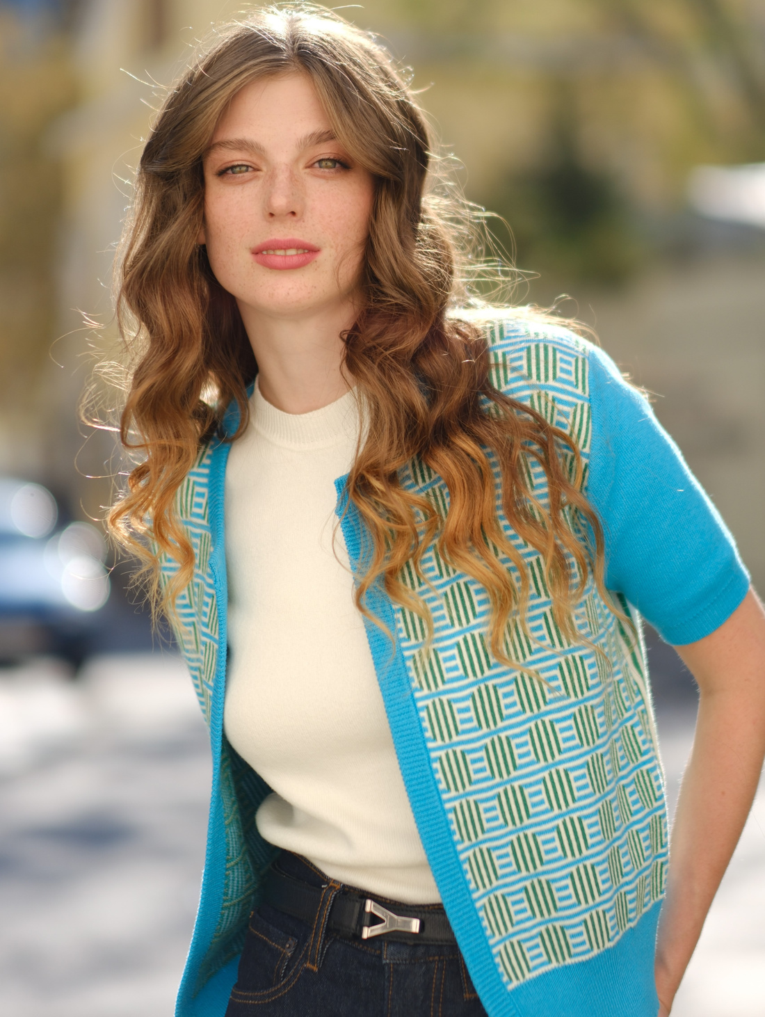 Кардиган с коротким рукавом с принтом квадраты - фотография товара